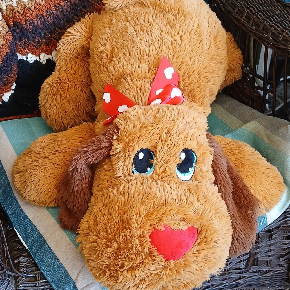 Big Fluff Soft Plush Dog Toy with Red Bow